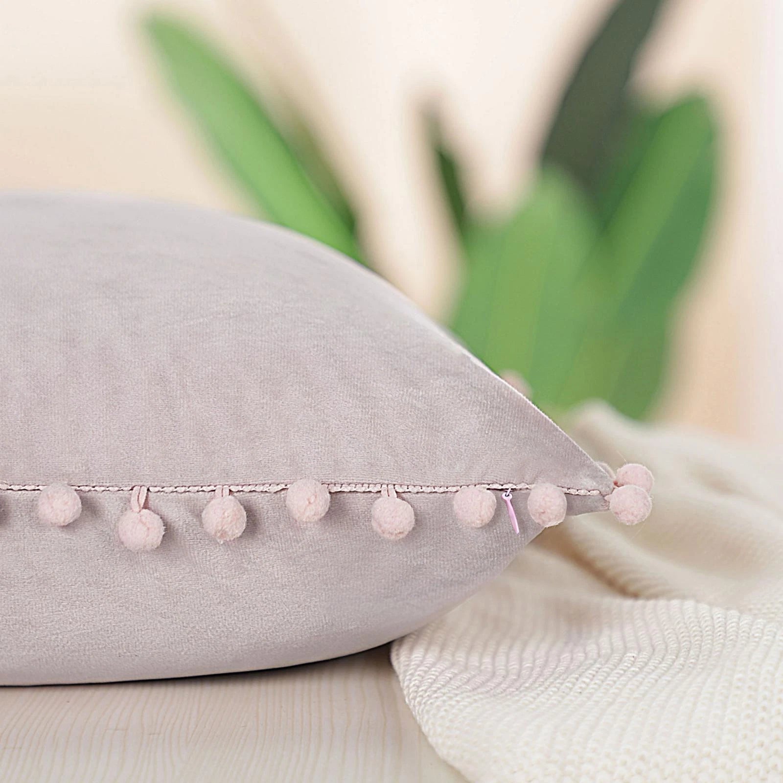 Velvet Pillow Cover with Pompoms for Sofa Bed 2PCS