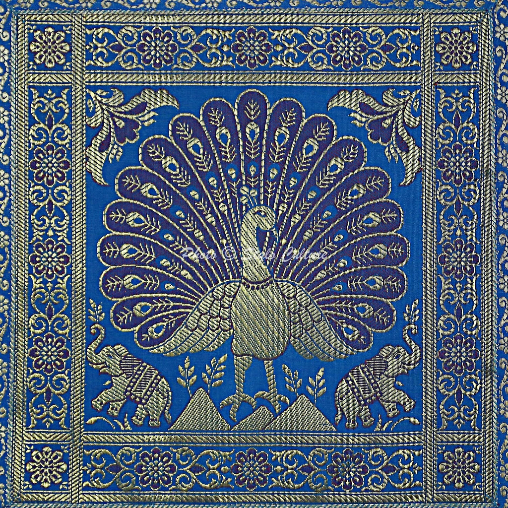 Peacock Brocade Cushion Cover Indian Handmade Throw Sofa Pillow Case Cover 12"