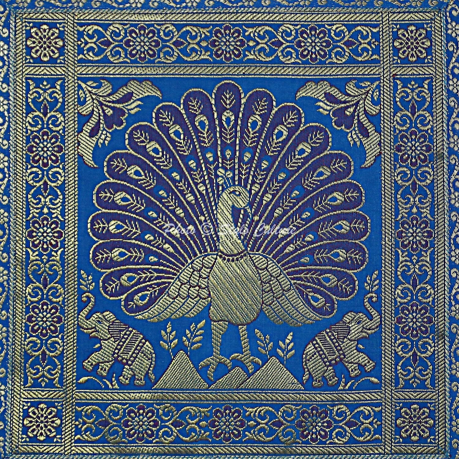 Peacock Brocade Cushion Cover Indian Handmade Throw Sofa Pillow Case Cover 12"