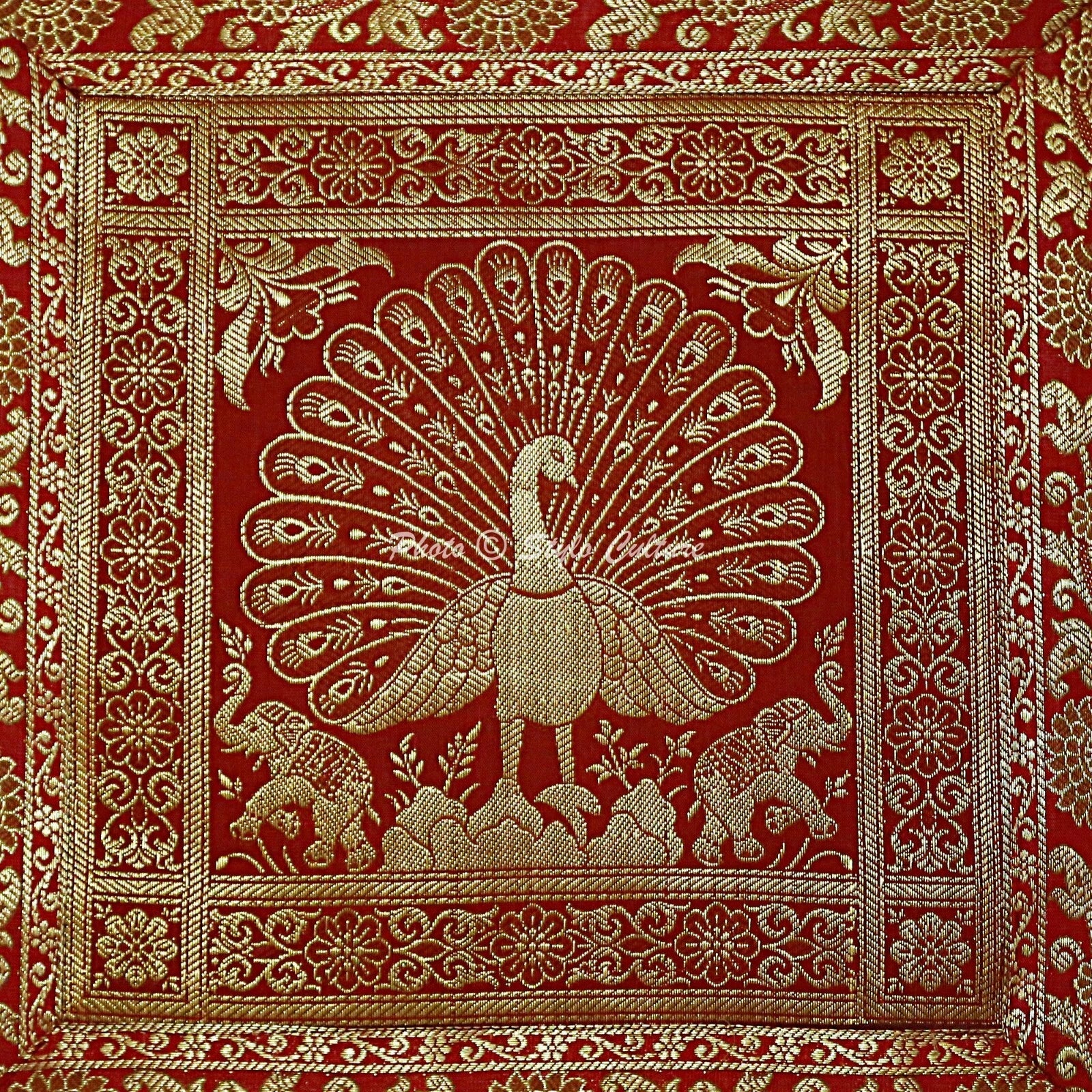 Peacock Brocade Cushion Cover Indian Handmade Throw Sofa Pillow Case Cover 12"