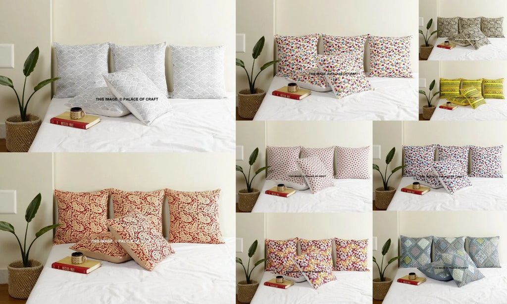 Indian Handmade Kantha Cotton Cushion Cover Bed Pillow Cases Sofa Throw-16"