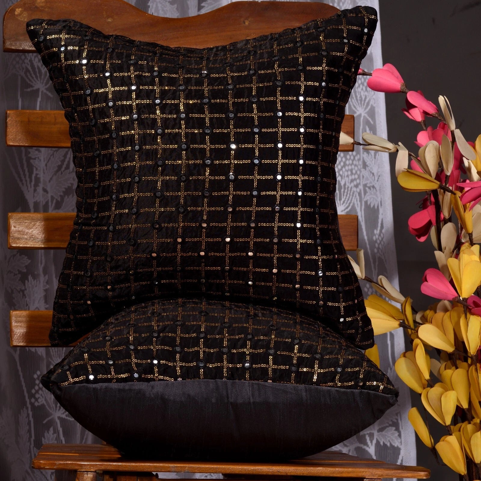 black pillow cover living room embroidered pillow cover designer couch pillow 2p