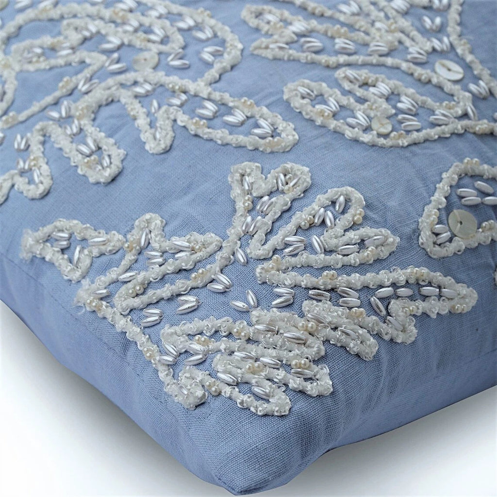 Decorative Sofa Cushion Case Blue 16"x16", Bed Decor Cotton - Pearly Sea Tangle