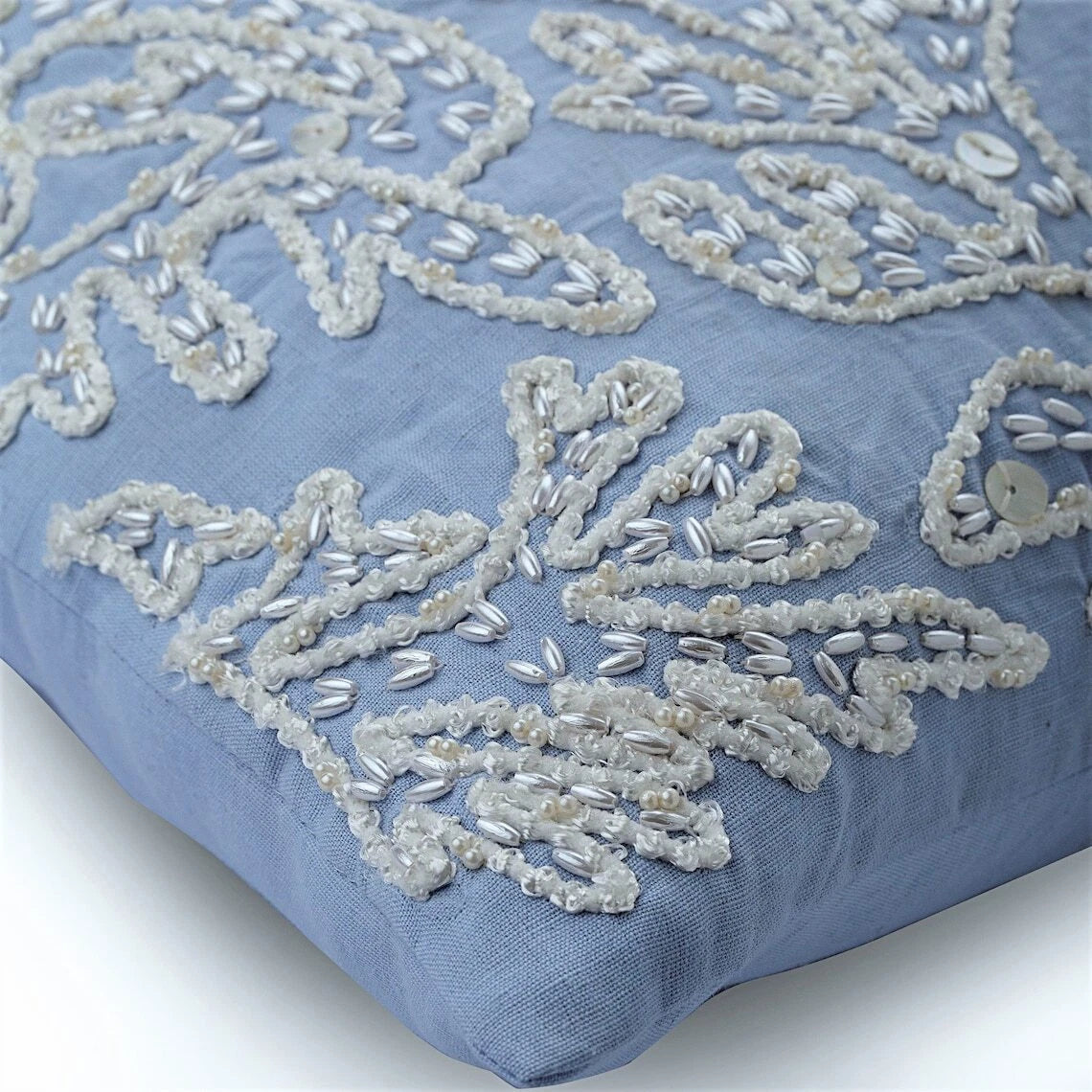 Decorative Sofa Cushion Case Blue 16"x16", Bed Decor Cotton - Pearly Sea Tangle