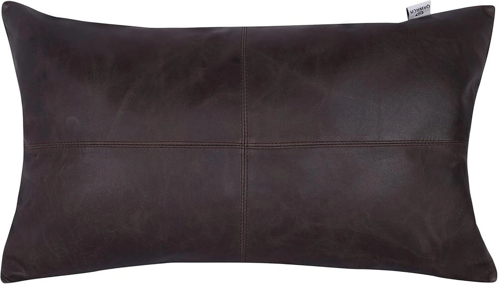 Designer Rectangular Leather Brown Crunch Plain Pillow Cover For Sofa Cushion