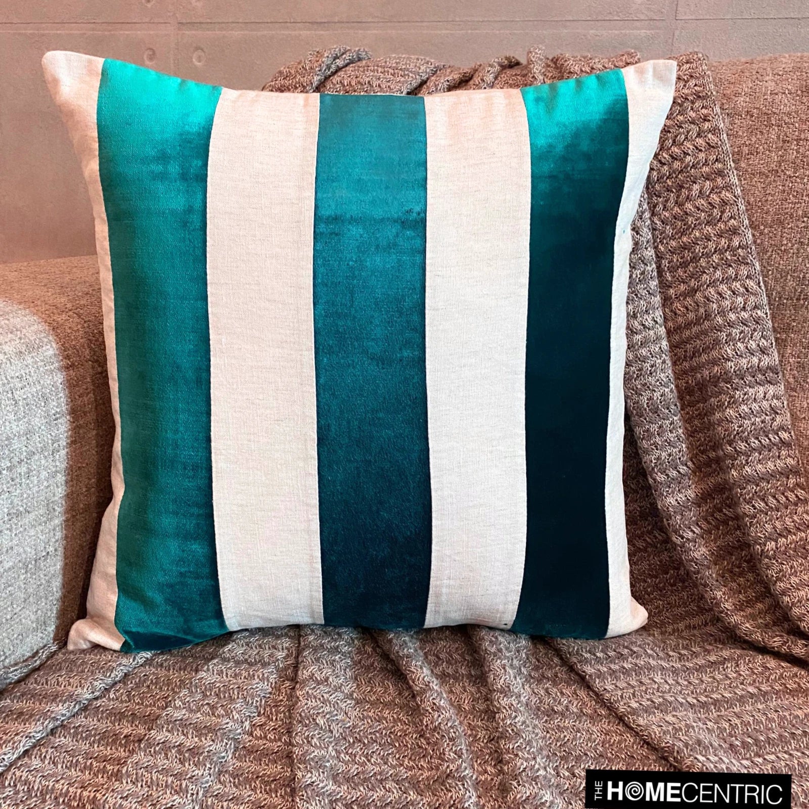Couch Pillow Cover Blue 16"x16", Bed Decor Velvet Patchwork - Velvet Band Teal