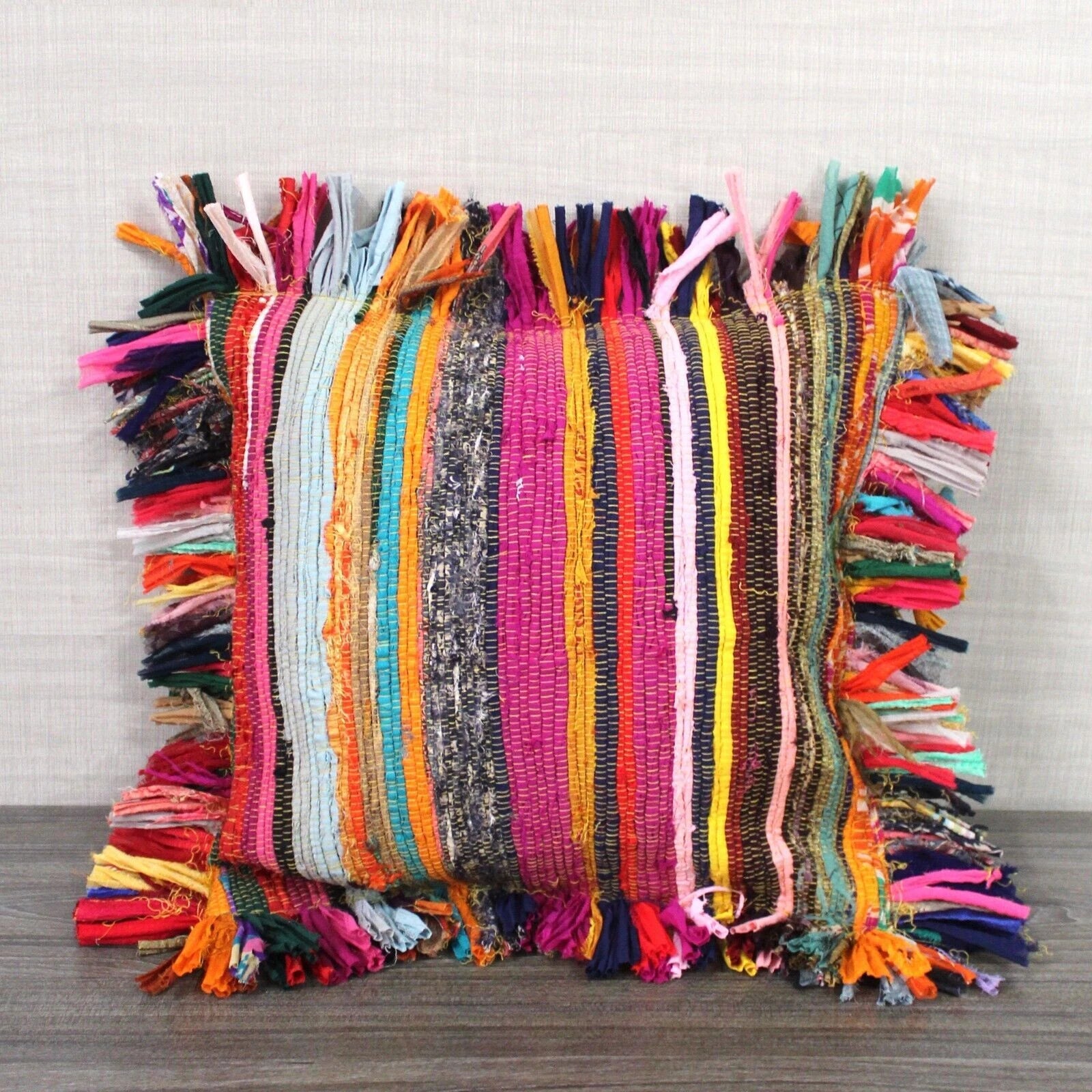 Indian Cotton Chindi Rug Pillow Cover Sofa Decorative Pillow Throw Boho Cushions