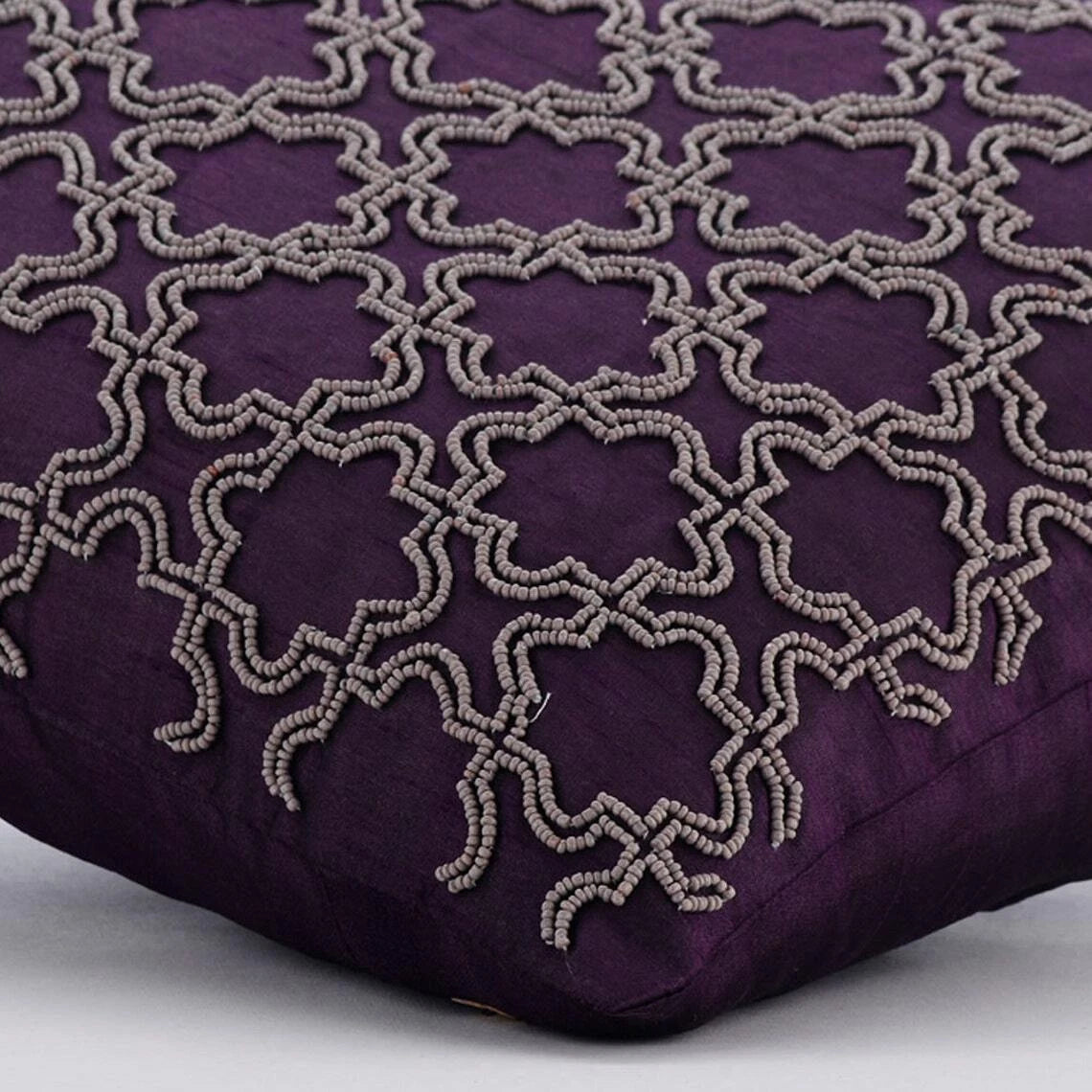 Sofa Cushion Case Purple 16"x16", Bed Decor Silk Geometric - Magical Chase