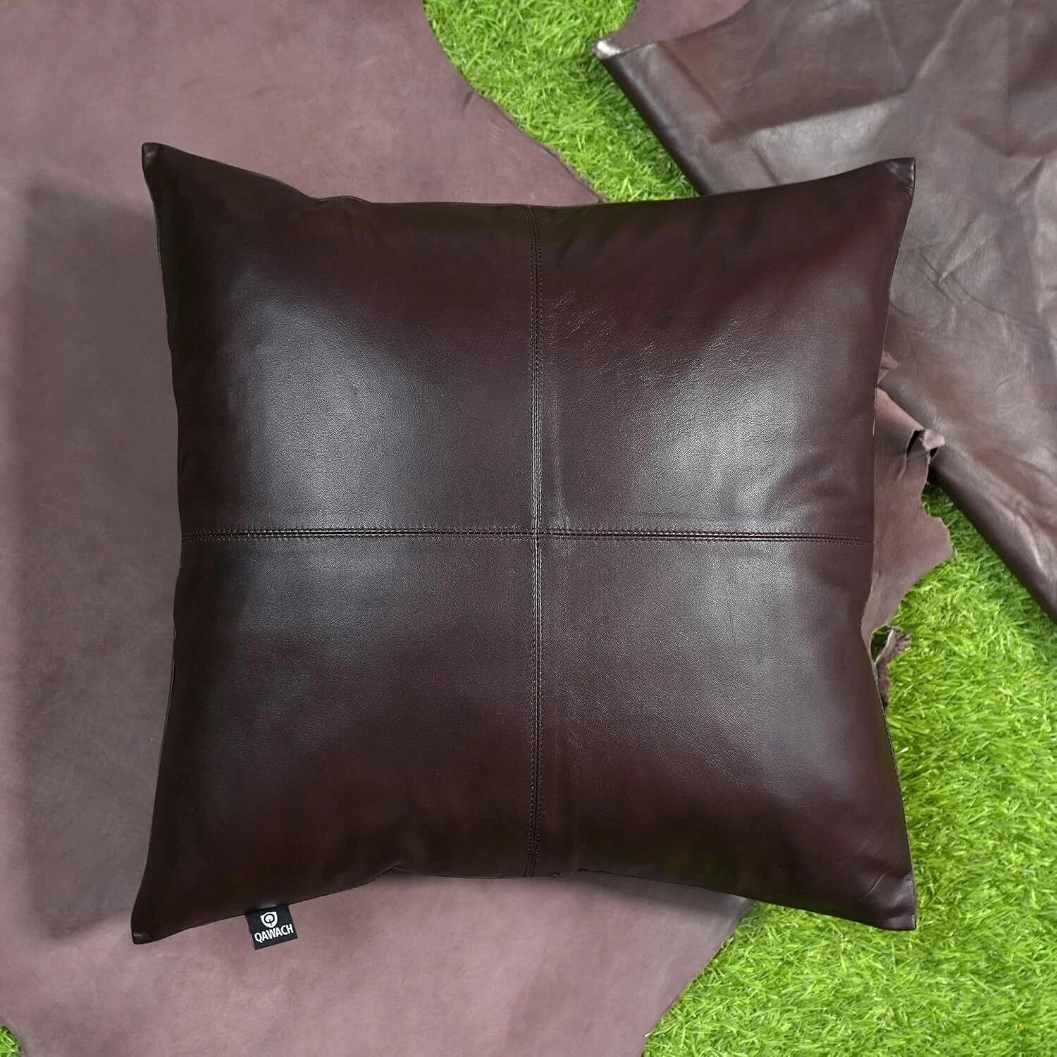 Dark Brown Color Lambskin 100% Genuine leathe Pillow Cover For Sofa Cushion Bed