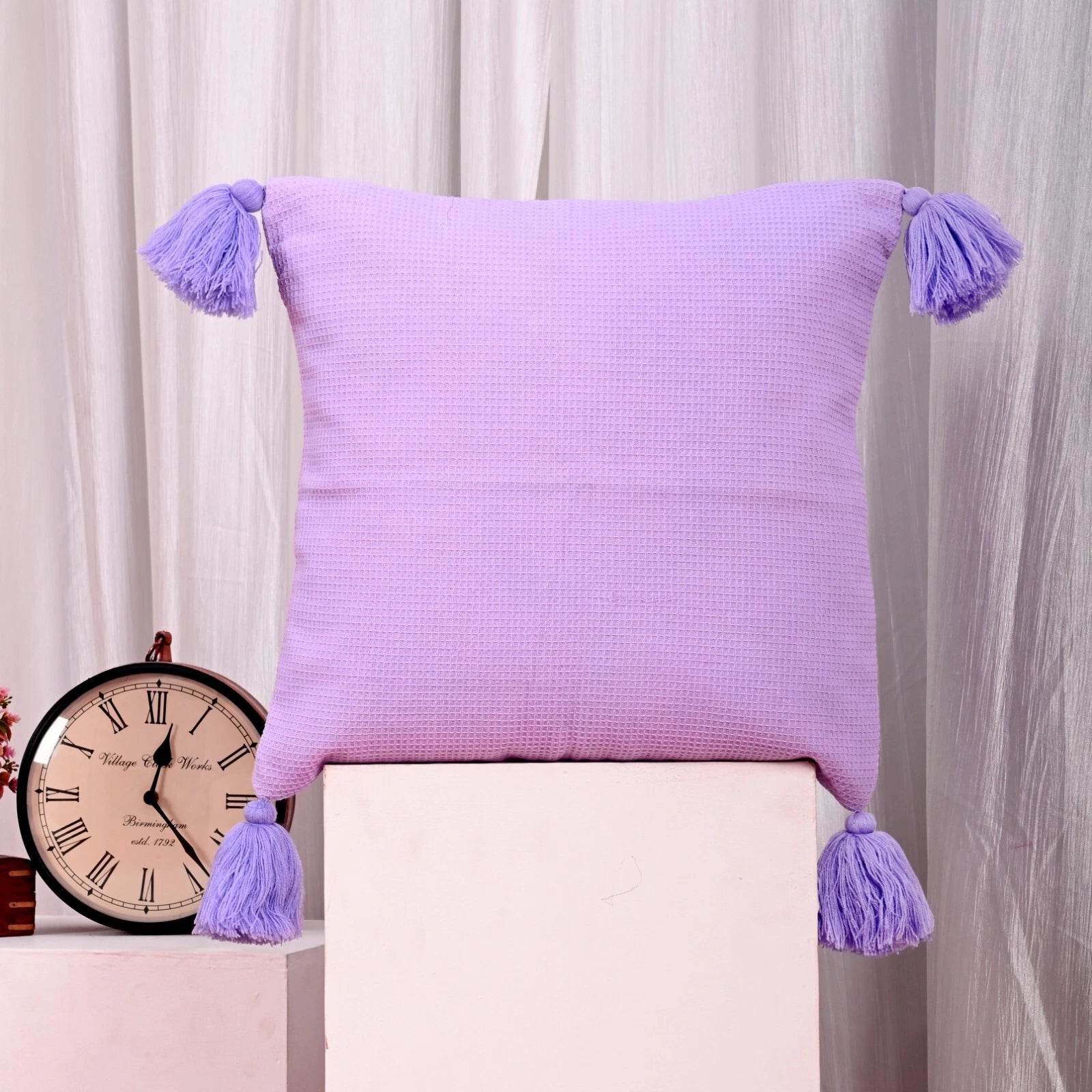 Solid Cushion Cover Cotton Pillowcase Home Sofa Bed Decor Pillows with Tassels