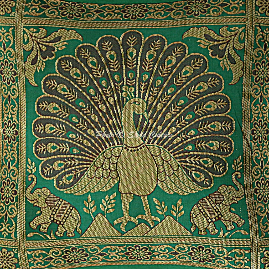 Indian Peacock Brocade Cushion Cover Handmade Sofa Pillow Case Cover Throw 12"