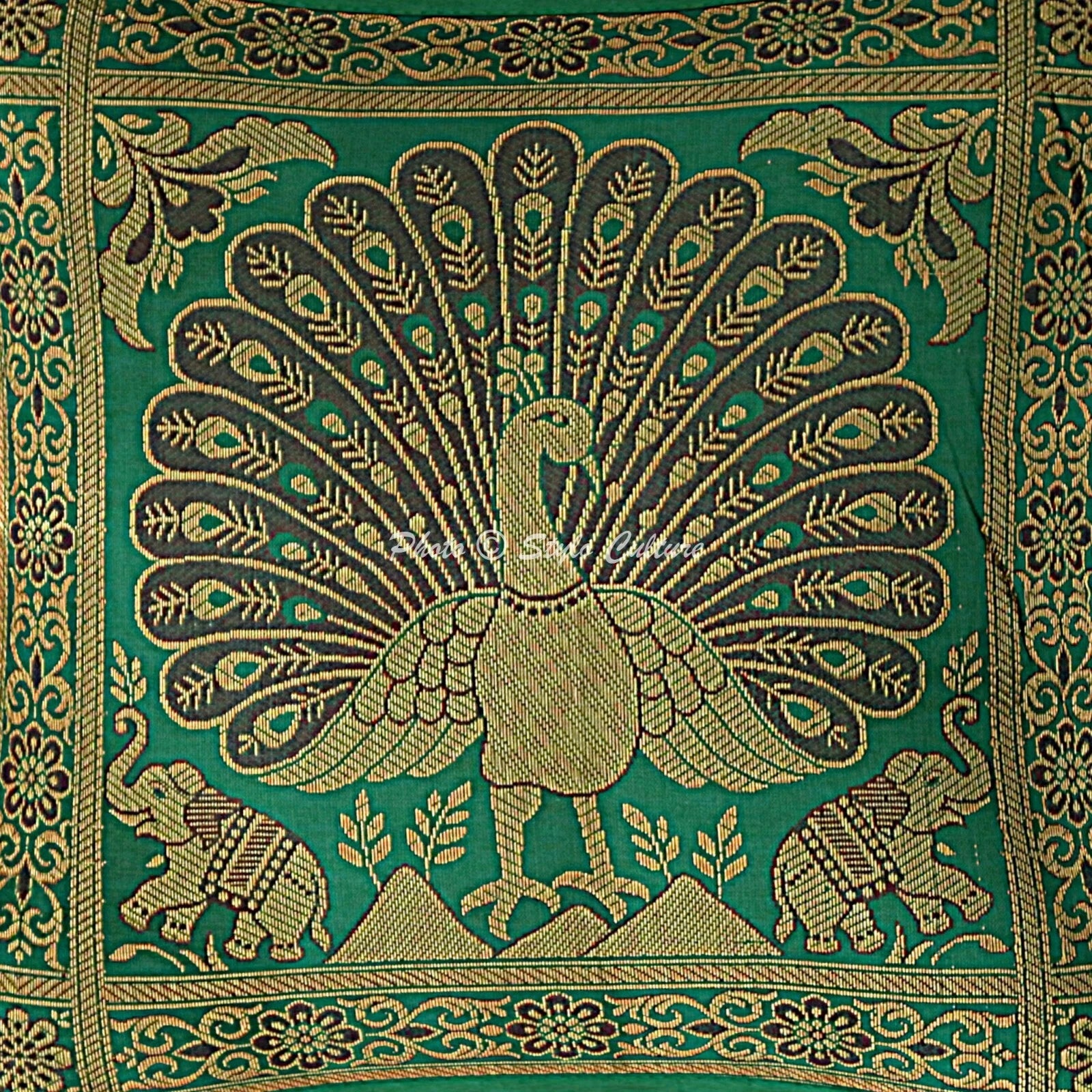 Indian Peacock Brocade Cushion Cover Handmade Sofa Pillow Case Cover Throw 12"