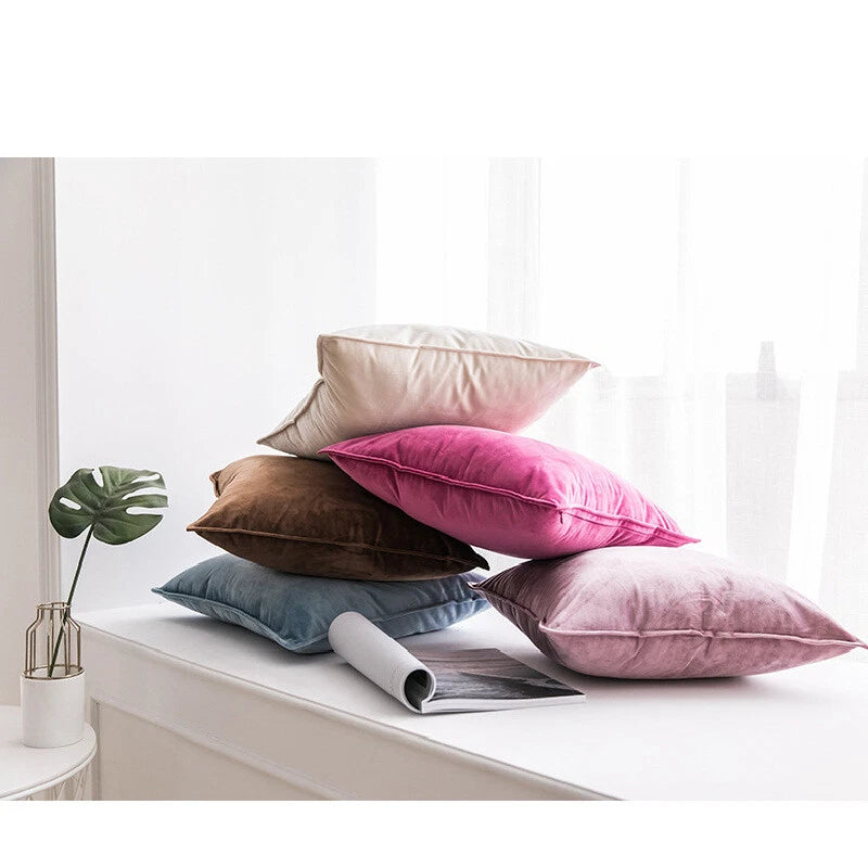 New 18" 20" 24" Velvet Piped Solid Cushion Cover Pillow Case Home Sofa Bed Decor