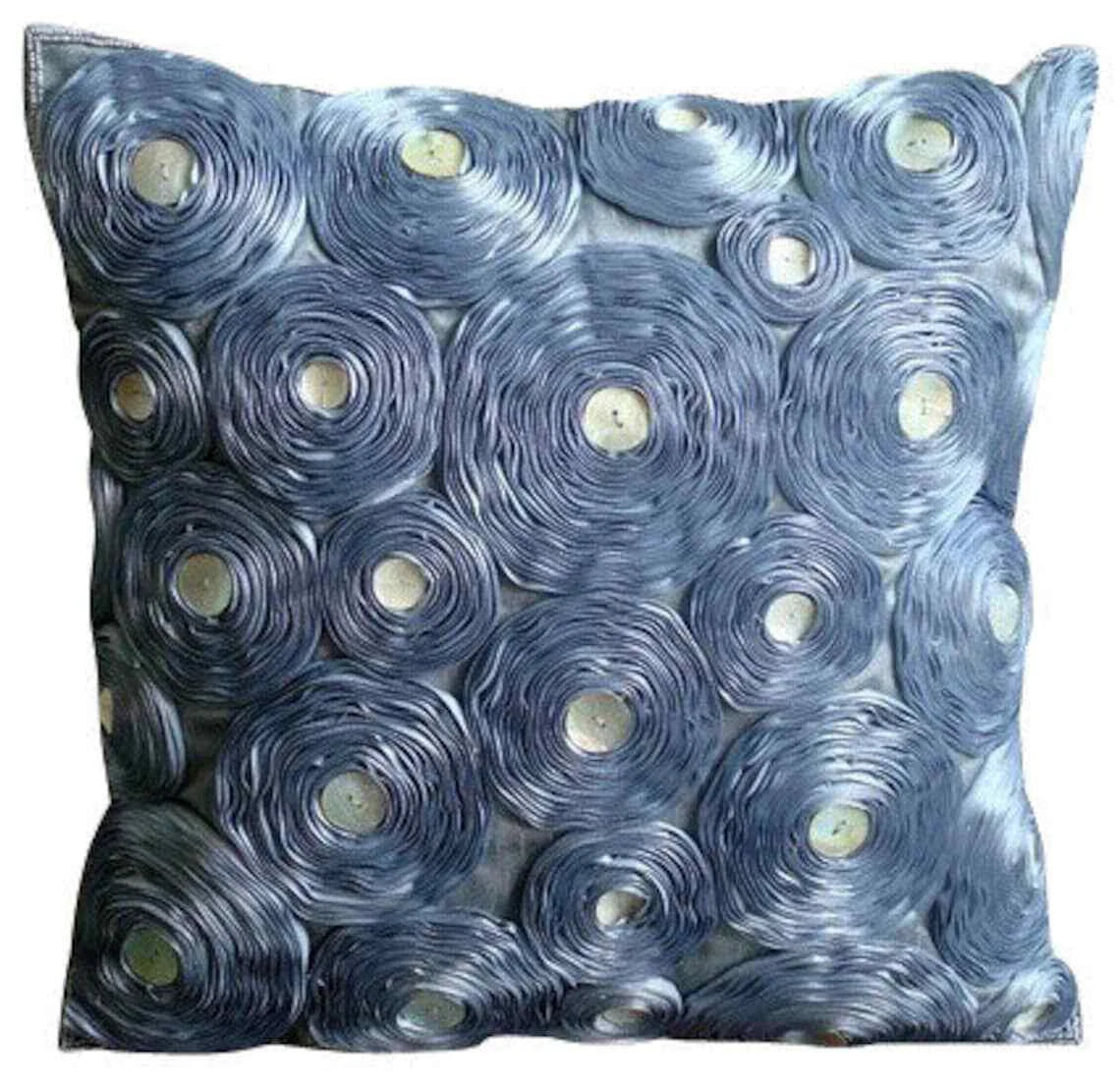 Decorative Sofa Cushion Cover Grey 16"x16", Bed Decor Silk - Vintage Paradise