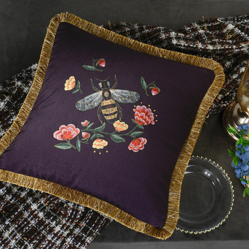 Fashion Velvet Bee Flower Cushion Cover Square Pillowcase For Sofa Bed Home