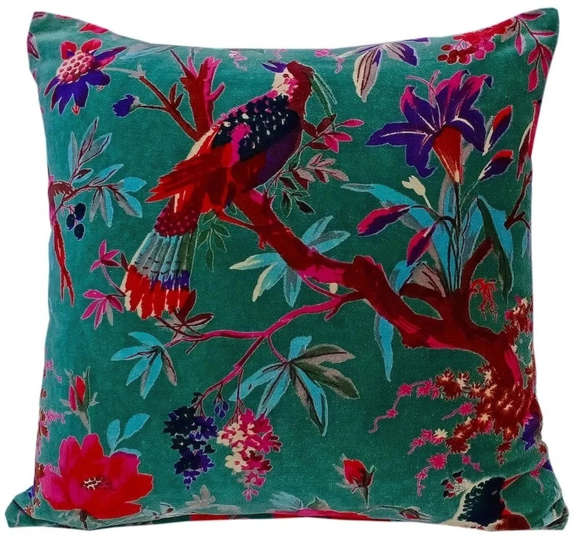 Indian Green Bird Velvet Cushion Cover Home Decor Sofa Decor Pillow Case Covers