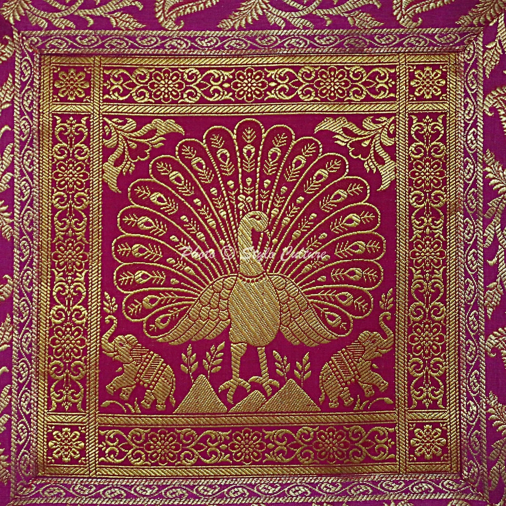 Indian Peacock Brocade Cushion Cover Handmade Sofa Pillow Case Cover Throw 12"
