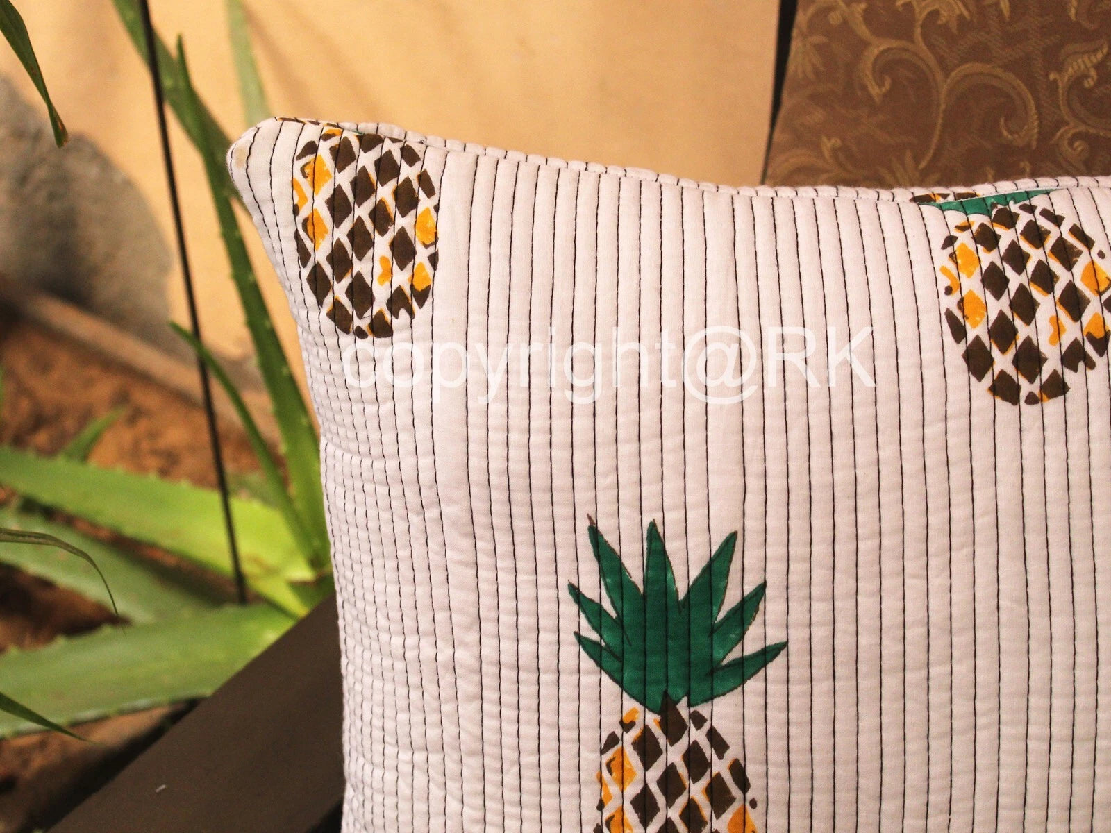 Quilted Pillow 2PC Set Pineapple Printed Pillow Cover Case Couch Cushion Cover