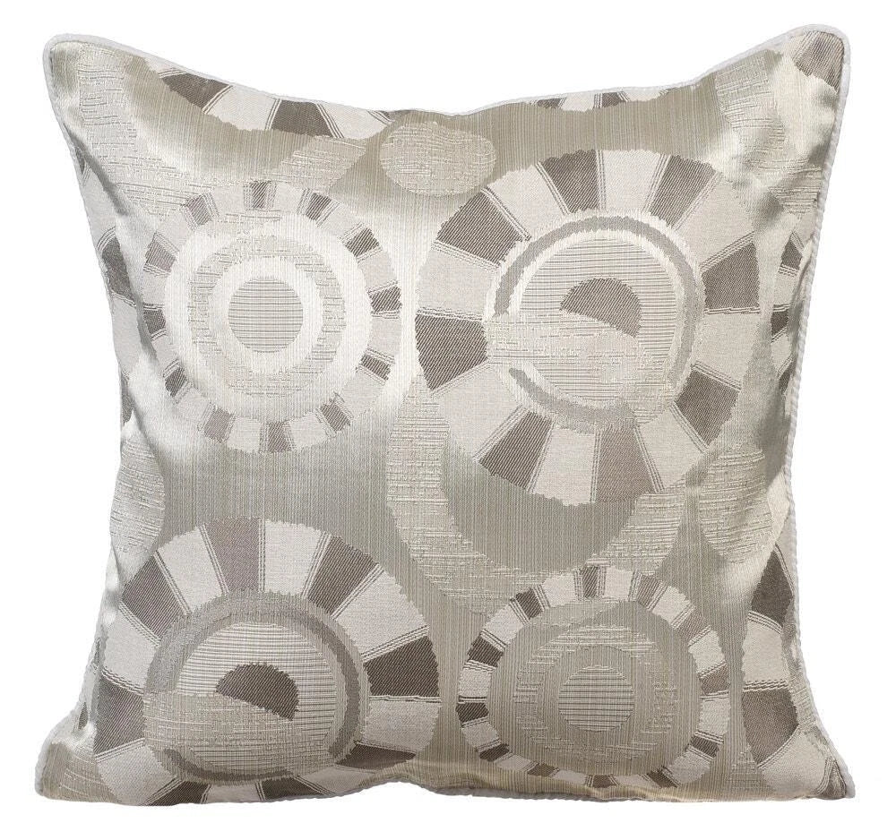 Couch Cushion Cover Ivory 16"x16", Bed Decor Silk Circles & Dots - Ivory Circles
