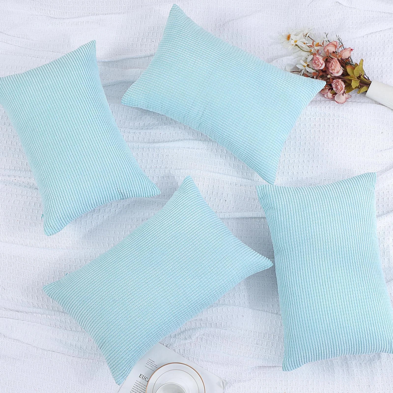 Set of 4 Corduroy Waist Throw Pillow Case Cushion Covers Home Sofa Bed