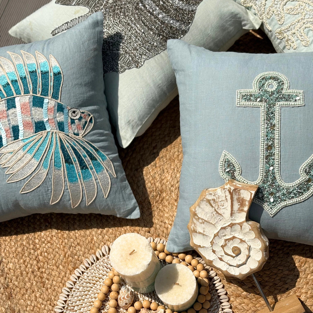 Decorative Sofa Pillow Case Blue 16"x16", Bed Decor Linen Fabric - Lost Anchor