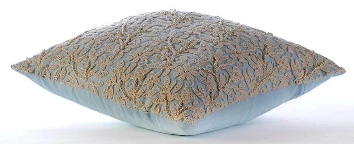 Decorative Sofa Cushion Case Blue 16"x16", Bed Decor Cotton - Floral Jaal