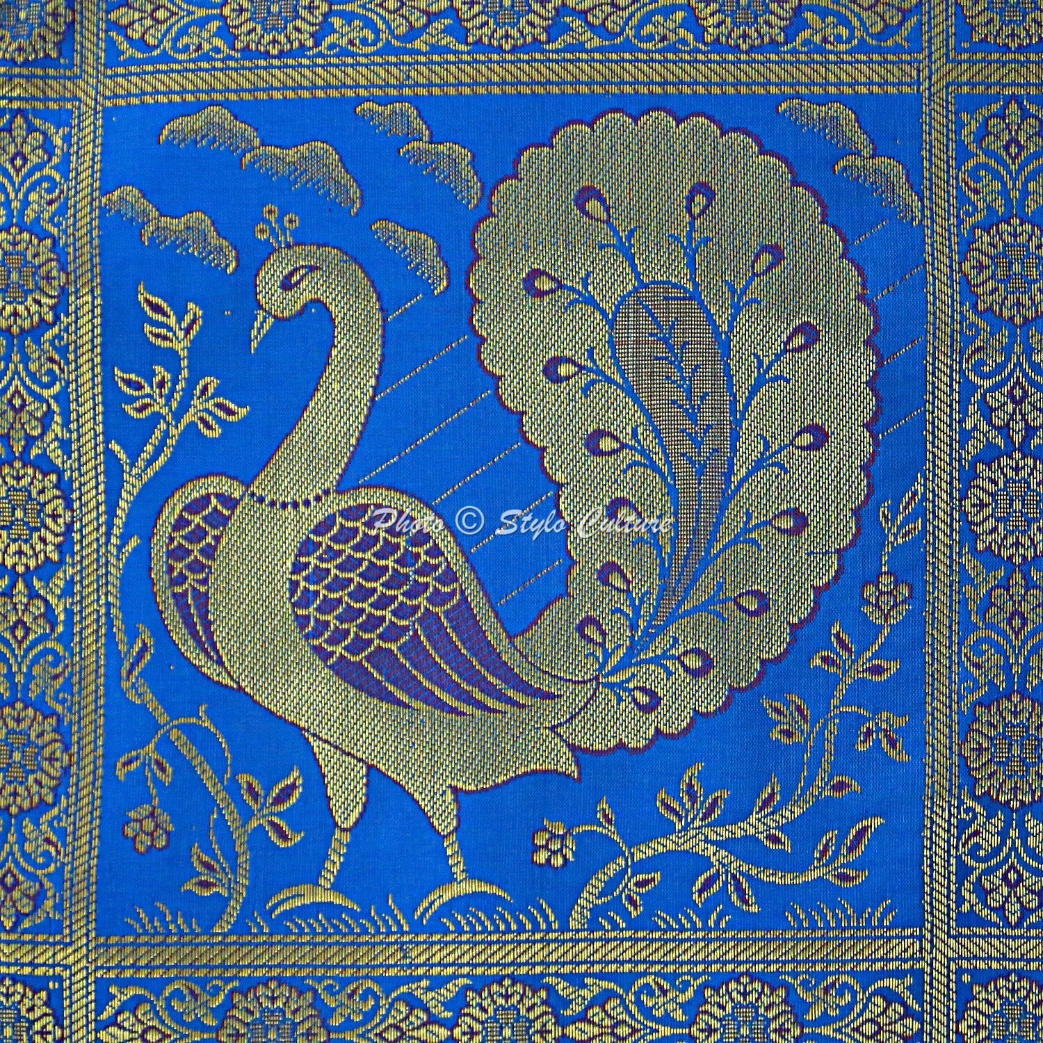 Indian Brocade Sofa Cushion Cover Handmade Peacock Pillow Case Cover Throw 12"
