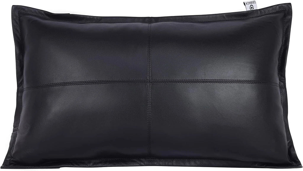 Elegant Lambskin Leather Black Box Rectangular Pillow Cover Sofa Cushion Case