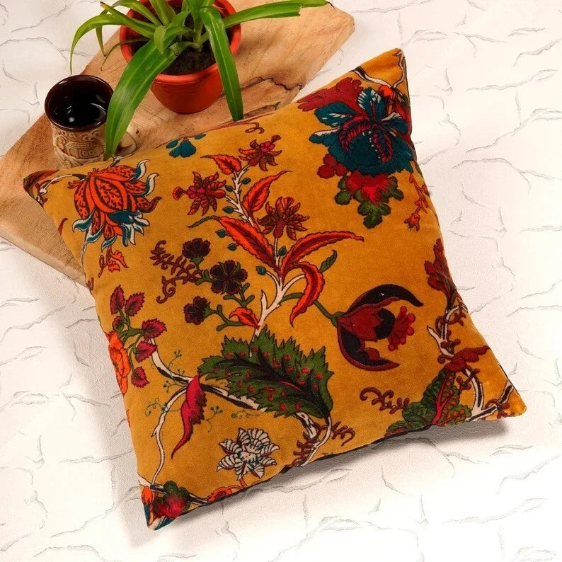 Indian Mustard Floral Velvet Cushion Cover Home Decor Sofa Decor Pillow Cover AU