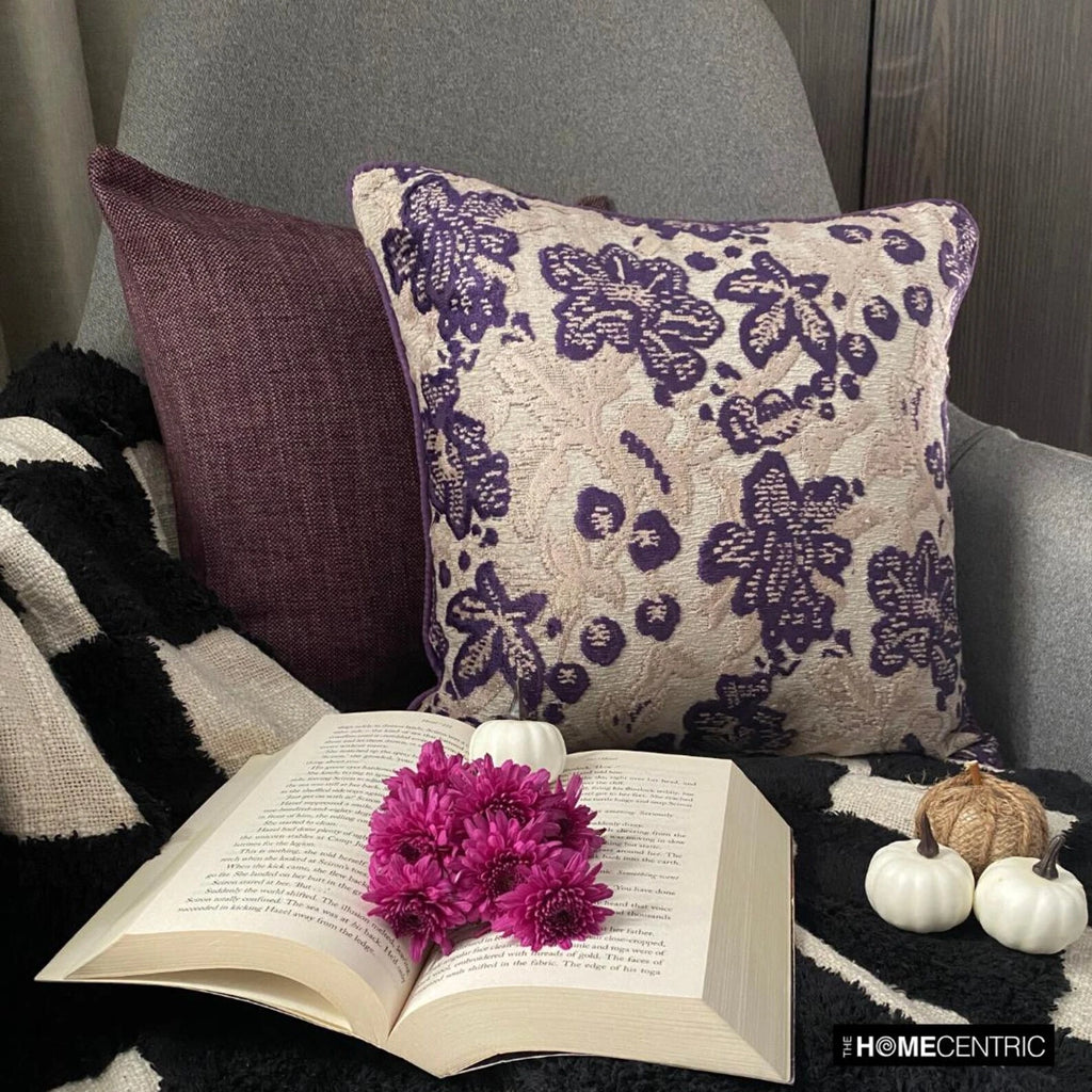 Sofa Pillow Cover Purple 16"x16", Bed Decor Velvet Fabric - Plum Scented