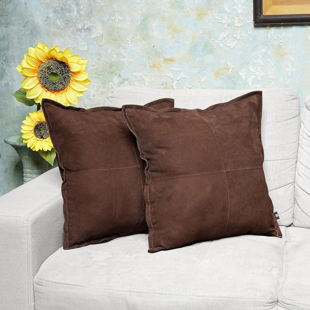 Natural lambskin leather Mid Brown Box pillowcase Sofa Cushion & Living&Bed Room