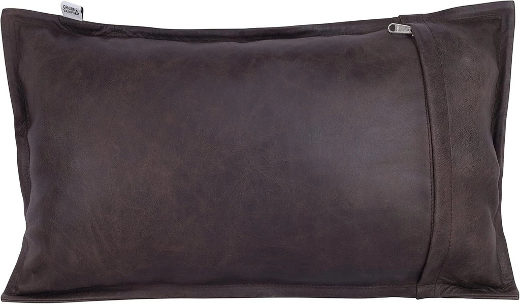 Designer Rectangular Leather Brown Crunch Box Pillow Cover For Sofa Cushion
