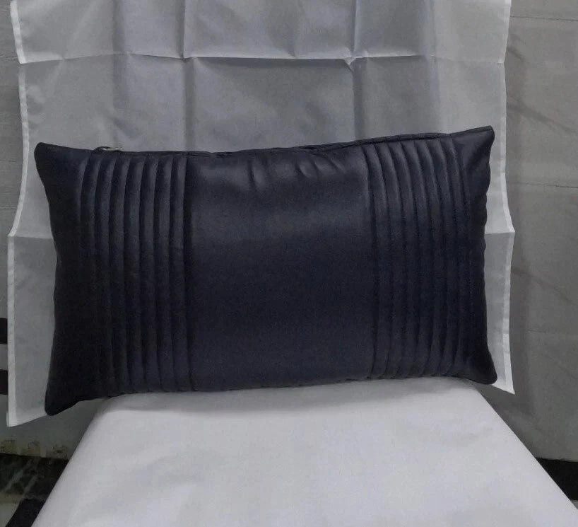 Lambskin Leather Navy Blue Rectangle Pillow Cover | Quilted Decorative Cover