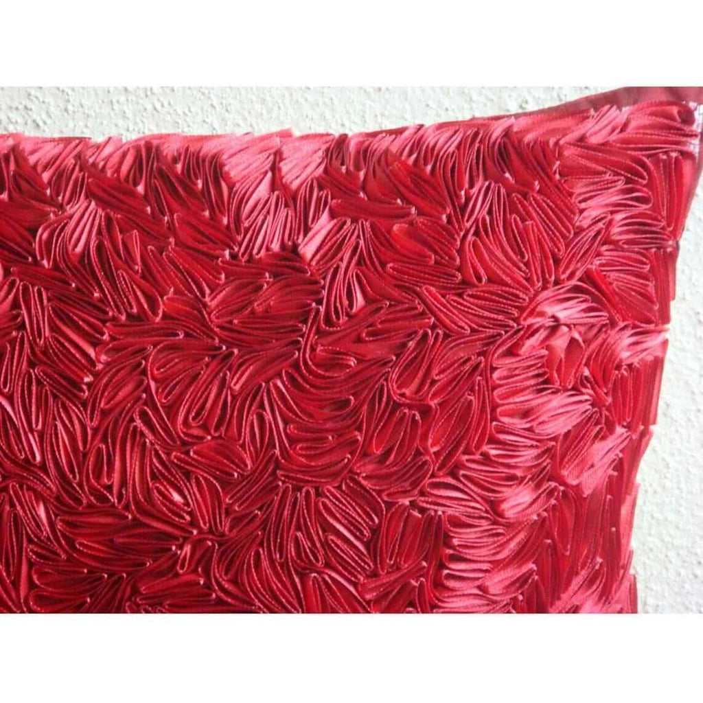 Square Couch Cushion Case Red 16"x16", Bed Decor Silk - Red Hot Satin Ribbon