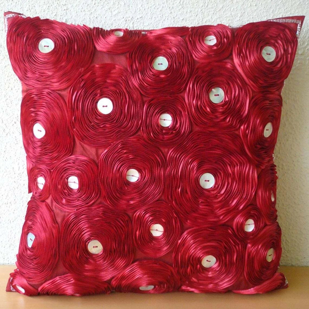 Square Couch Pillow Cover Red 16"x16", Sofa Decor Silk Floral - Bed Of Roses