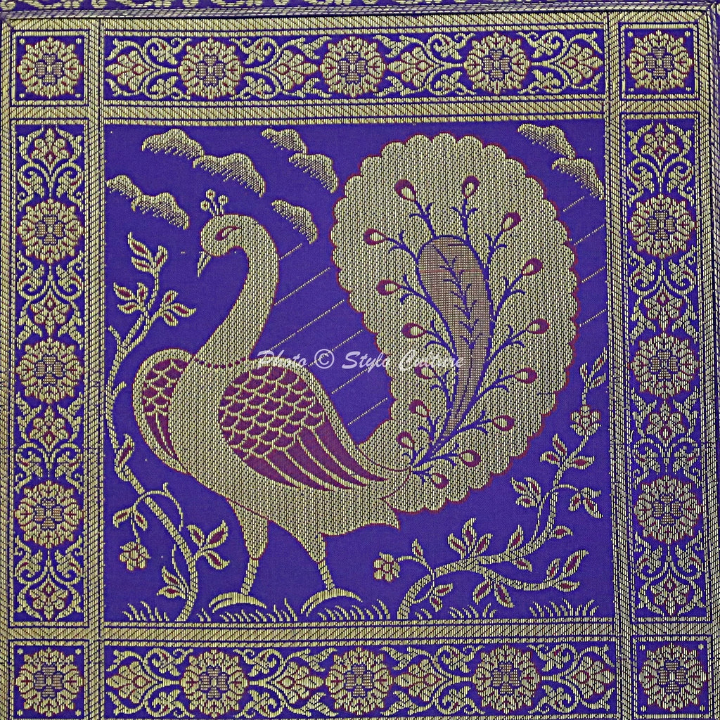 Indian Brocade Sofa Cushion Cover Handmade Peacock Pillow Case Cover Throw 12"