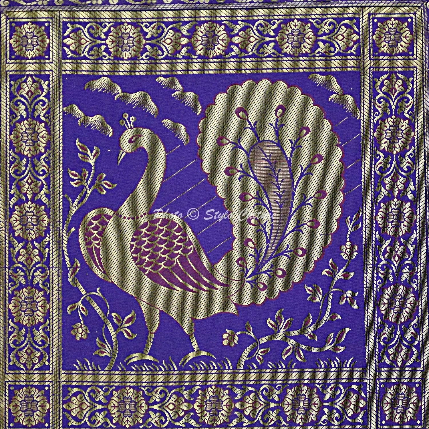 Indian Brocade Sofa Cushion Cover Handmade Peacock Pillow Case Cover Throw 12"
