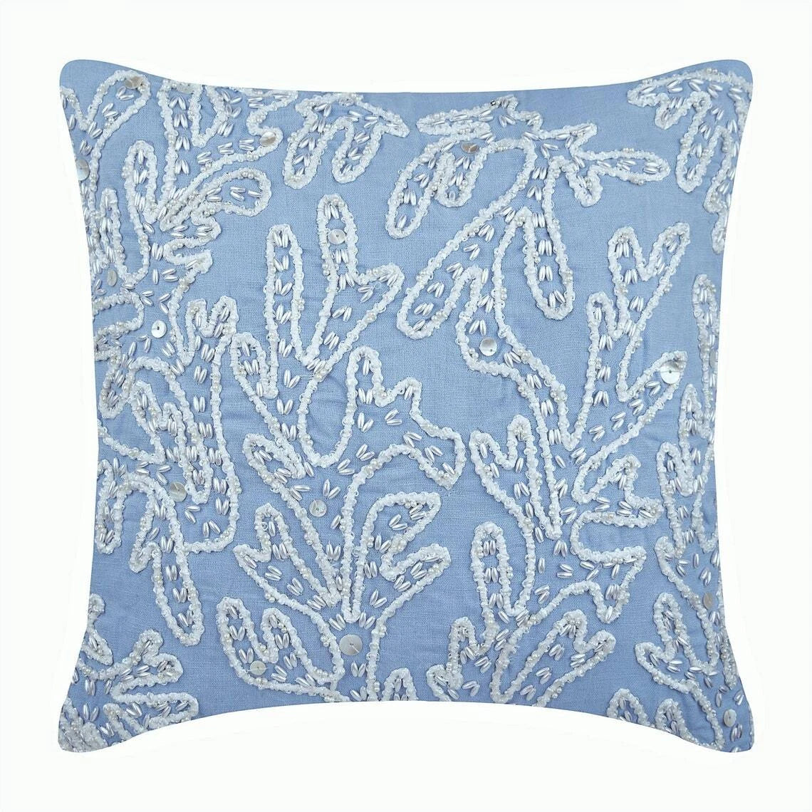 Decorative Sofa Cushion Case Blue 16"x16", Bed Decor Cotton - Pearly Sea Tangle