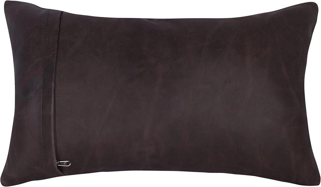 Designer Rectangular Leather Brown Crunch Plain Pillow Cover For Sofa Cushion