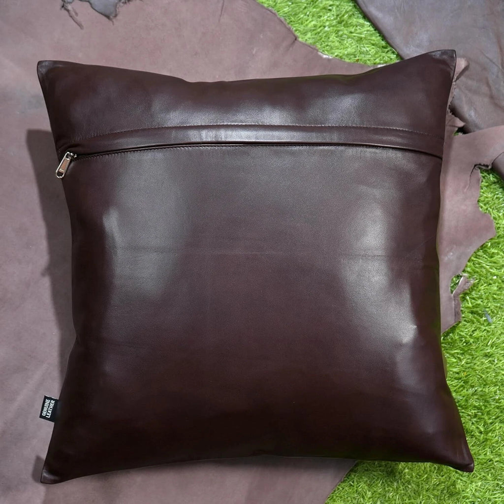 Dark Brown Color Lambskin 100% Genuine leathe Pillow Cover For Sofa Cushion Bed