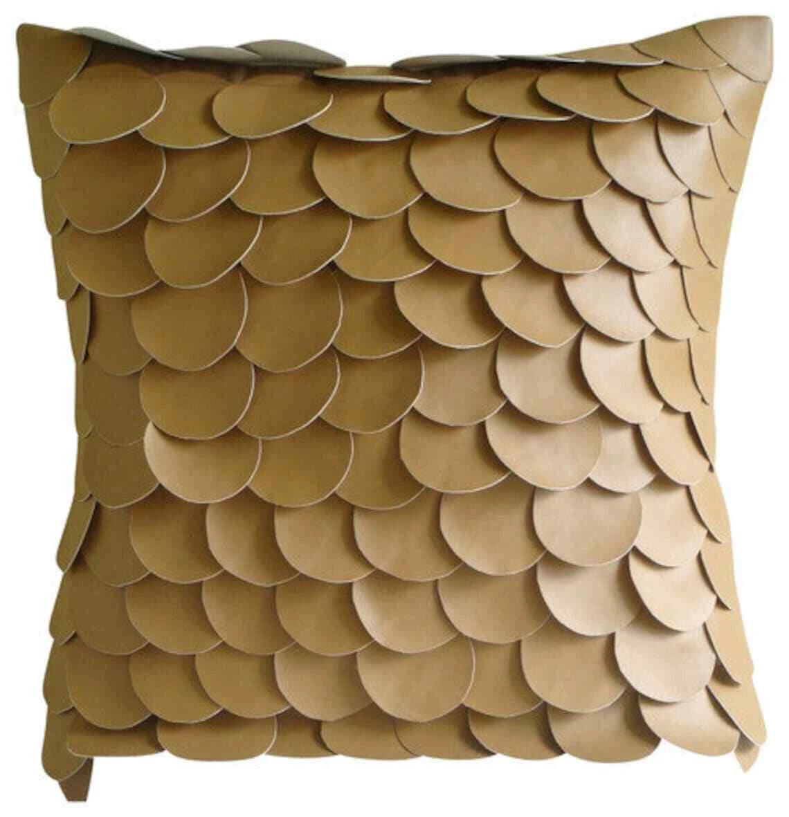Couch Cushion Case Brown 16"x16", Bed Decor Faux Leather Circles & Dots - Scales