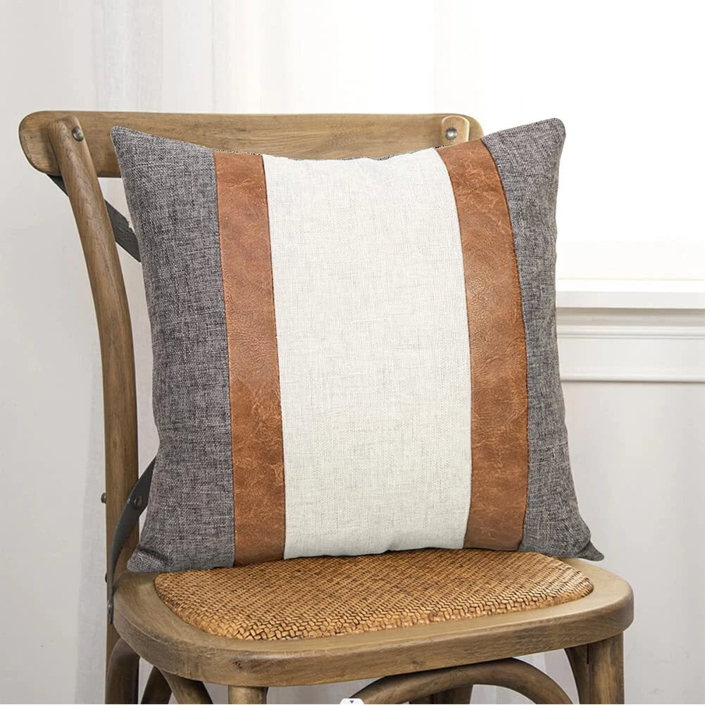 Cushion Covers, Patchwork Home Pillow Covers for Sofa Bed Leather Pillow Case