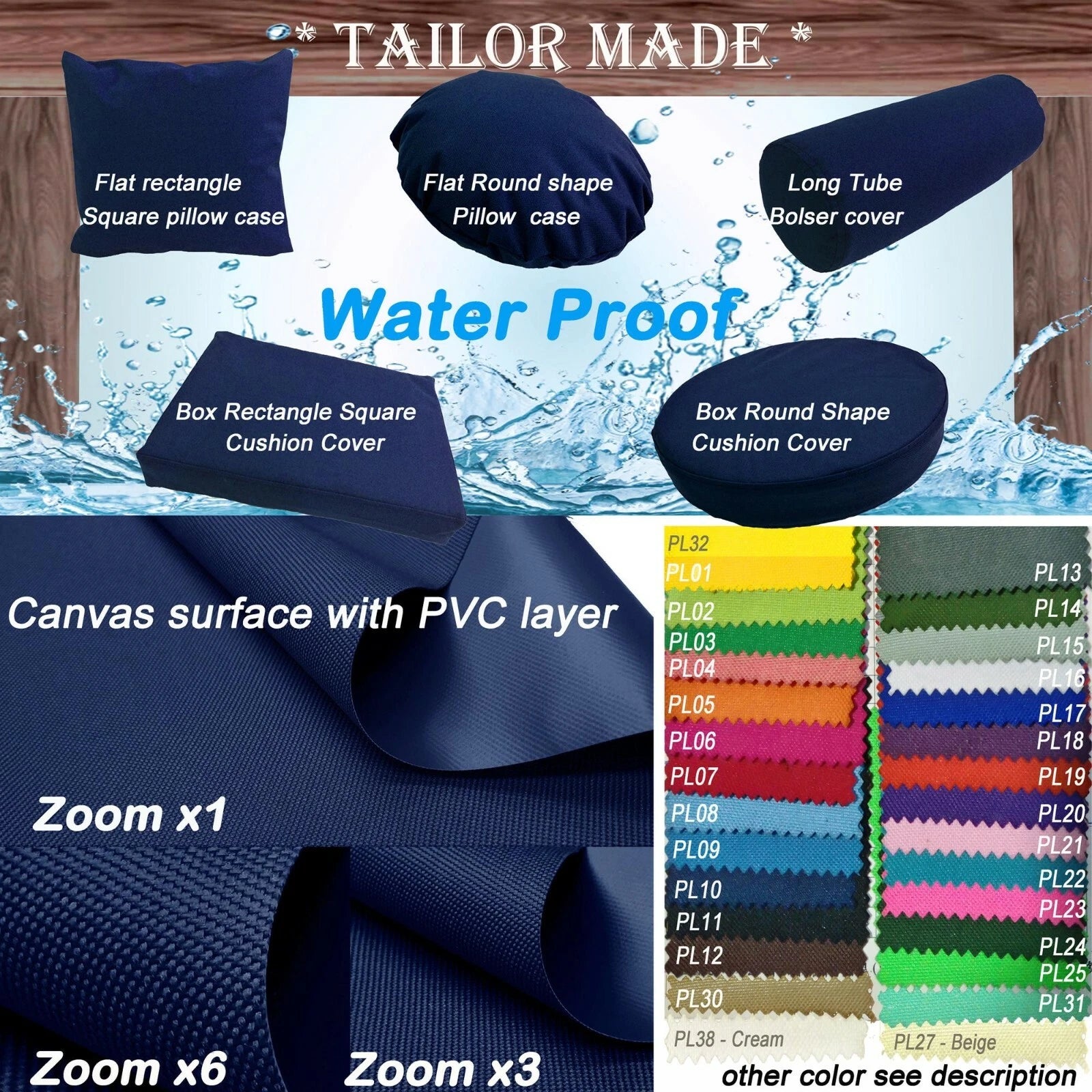 PL10-TAILOR MADE Navy Blue Outdoor Waterproof SunUmberlla Patio sofa seat cover