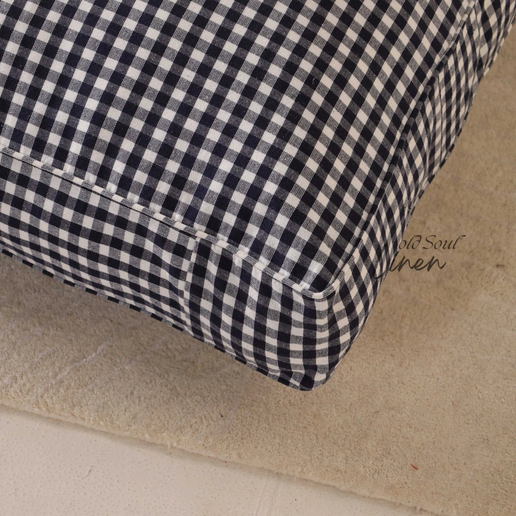 Gingham Check Gauze Linen Floor Cushion Case Pouf Cover Boho Minimalist Decor