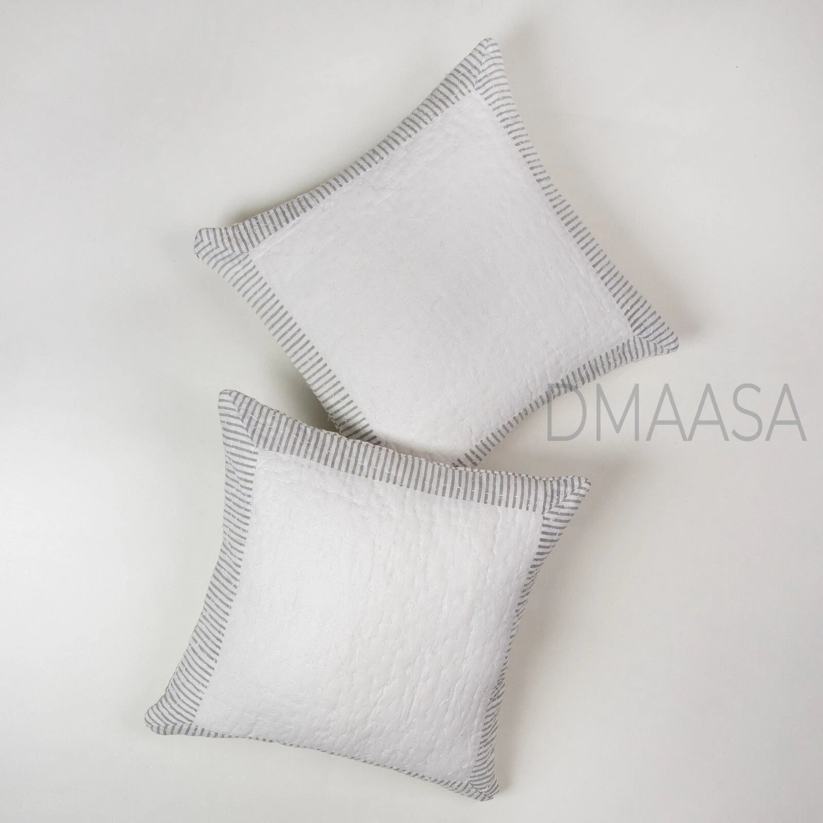 Grey Striped Block Print Cotton Indian Sofa Pillow Cover Bed Cushion Cover