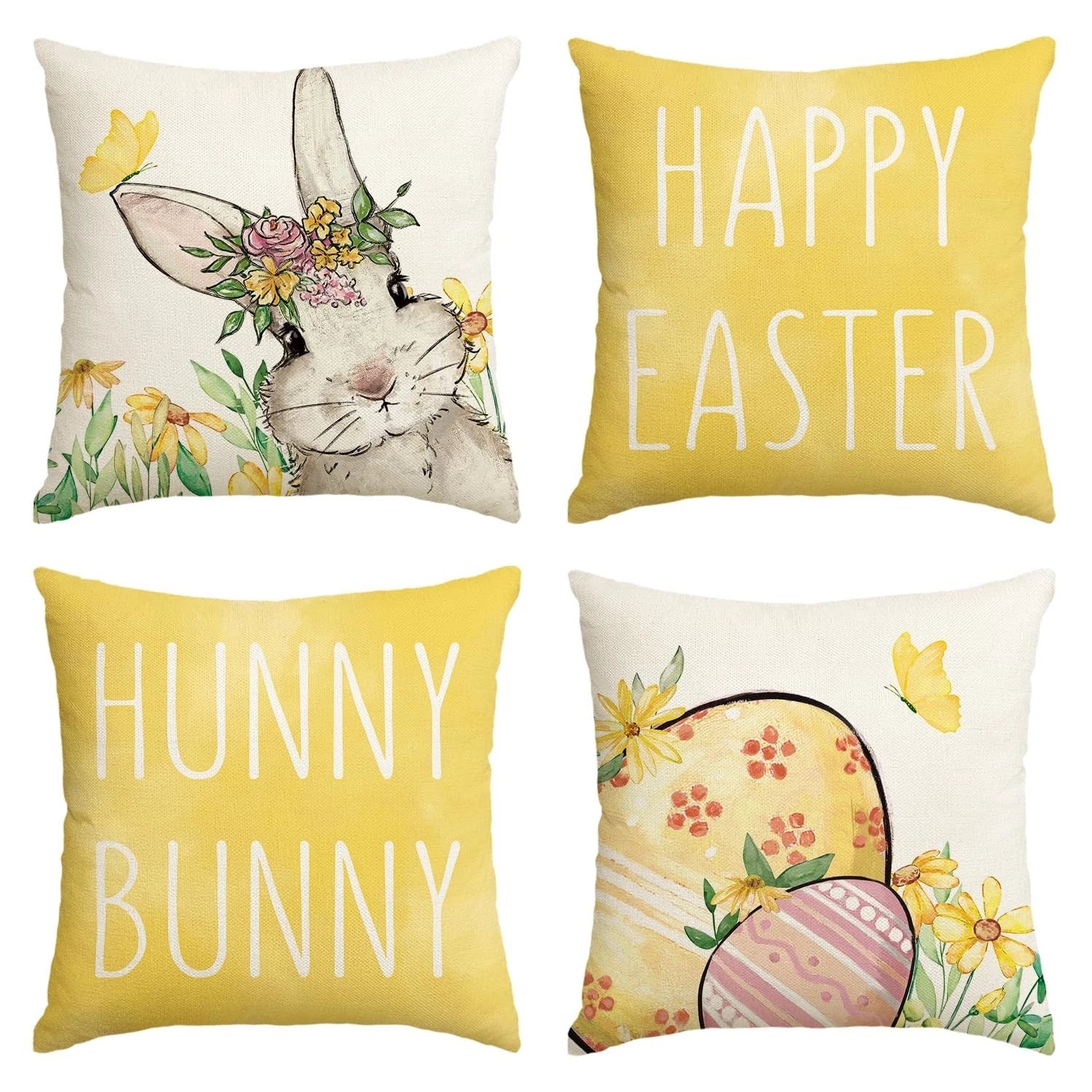 Happy Easter Pink Throw Pillow Covers, Easter Eggs Bunny Cushion Case for Sofa