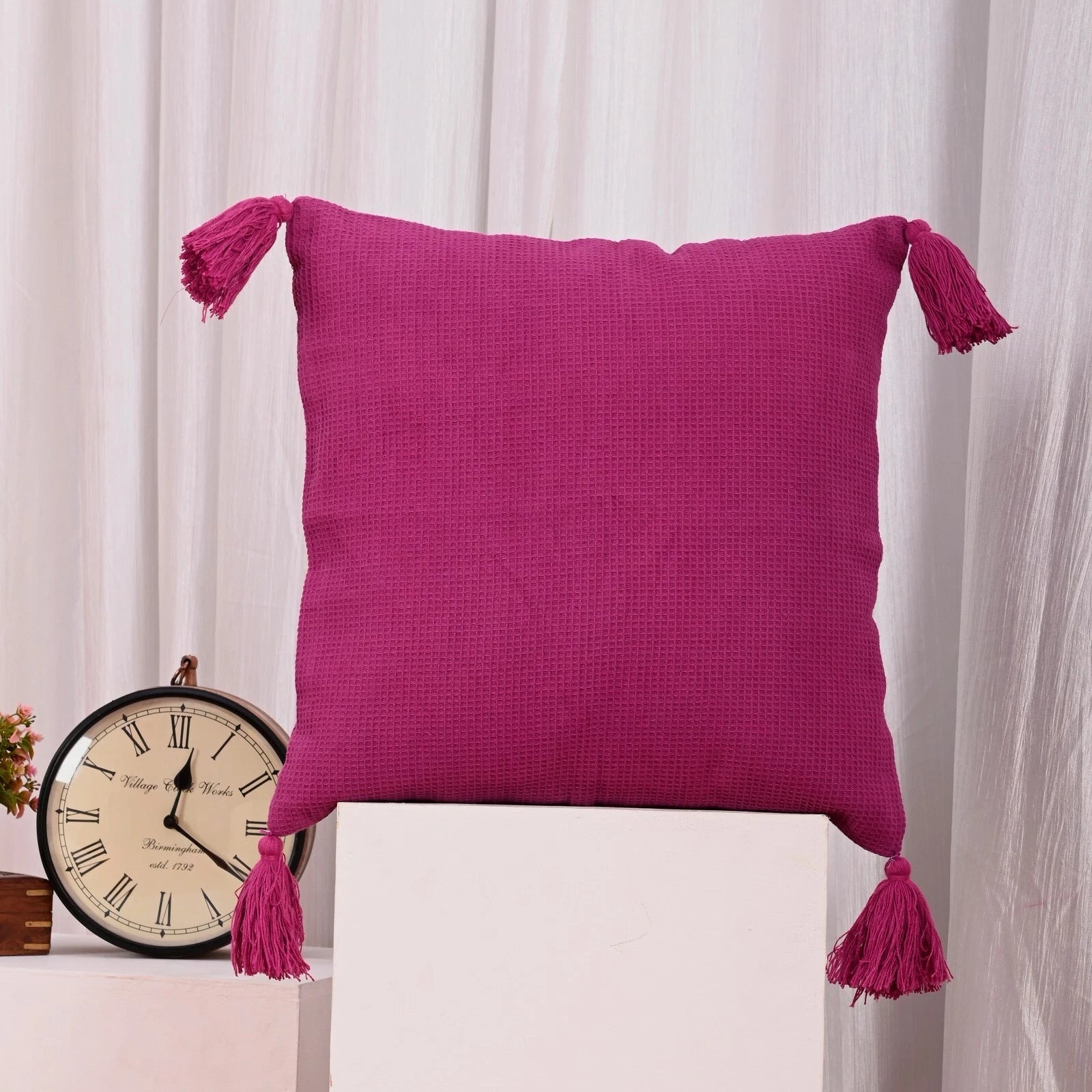 Solid Cushion Cover Cotton Pillowcase Home Sofa Bed Decor Pillows with Tassels