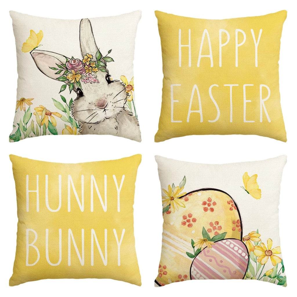 Happy Easter Pink Throw Pillow Covers, Easter Eggs Bunny Cushion Case for Sofa