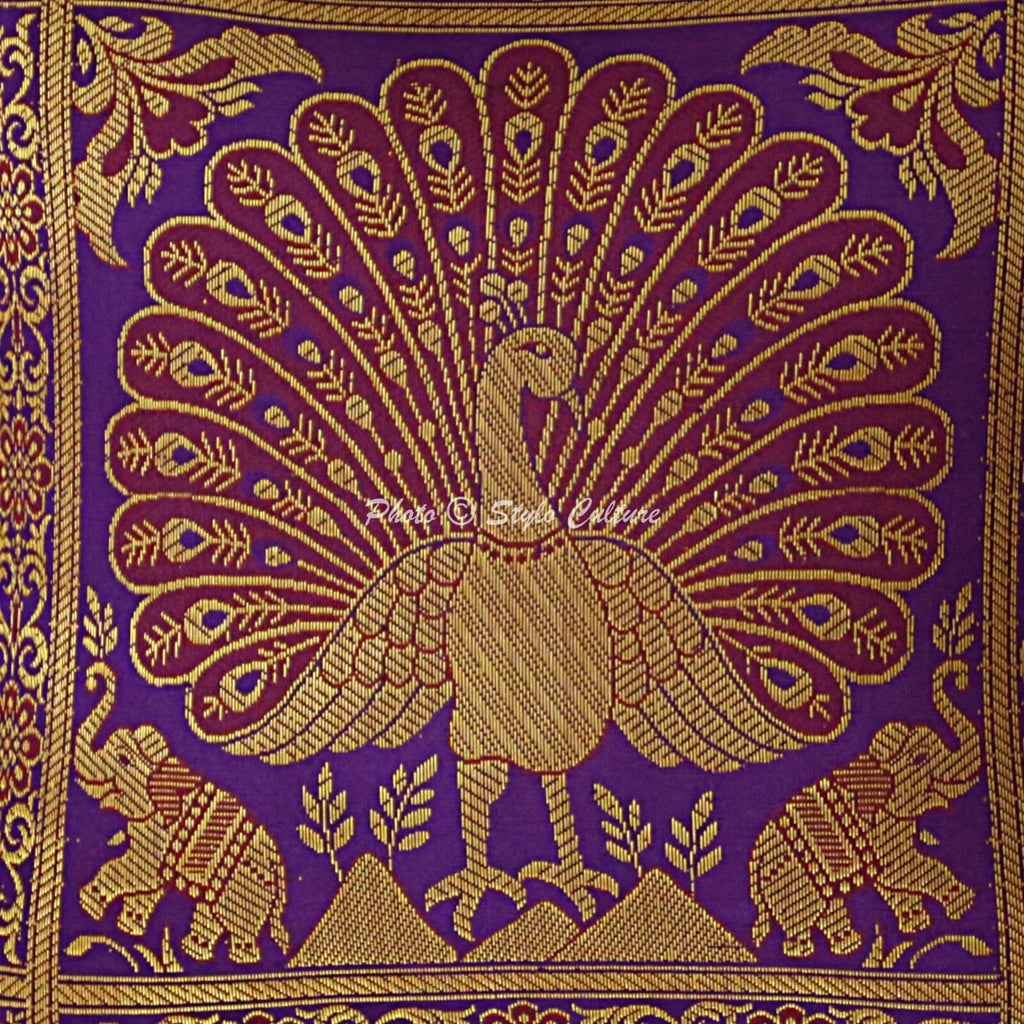 Indian Peacock Brocade Cushion Cover Handmade Sofa Pillow Case Cover Throw 12"