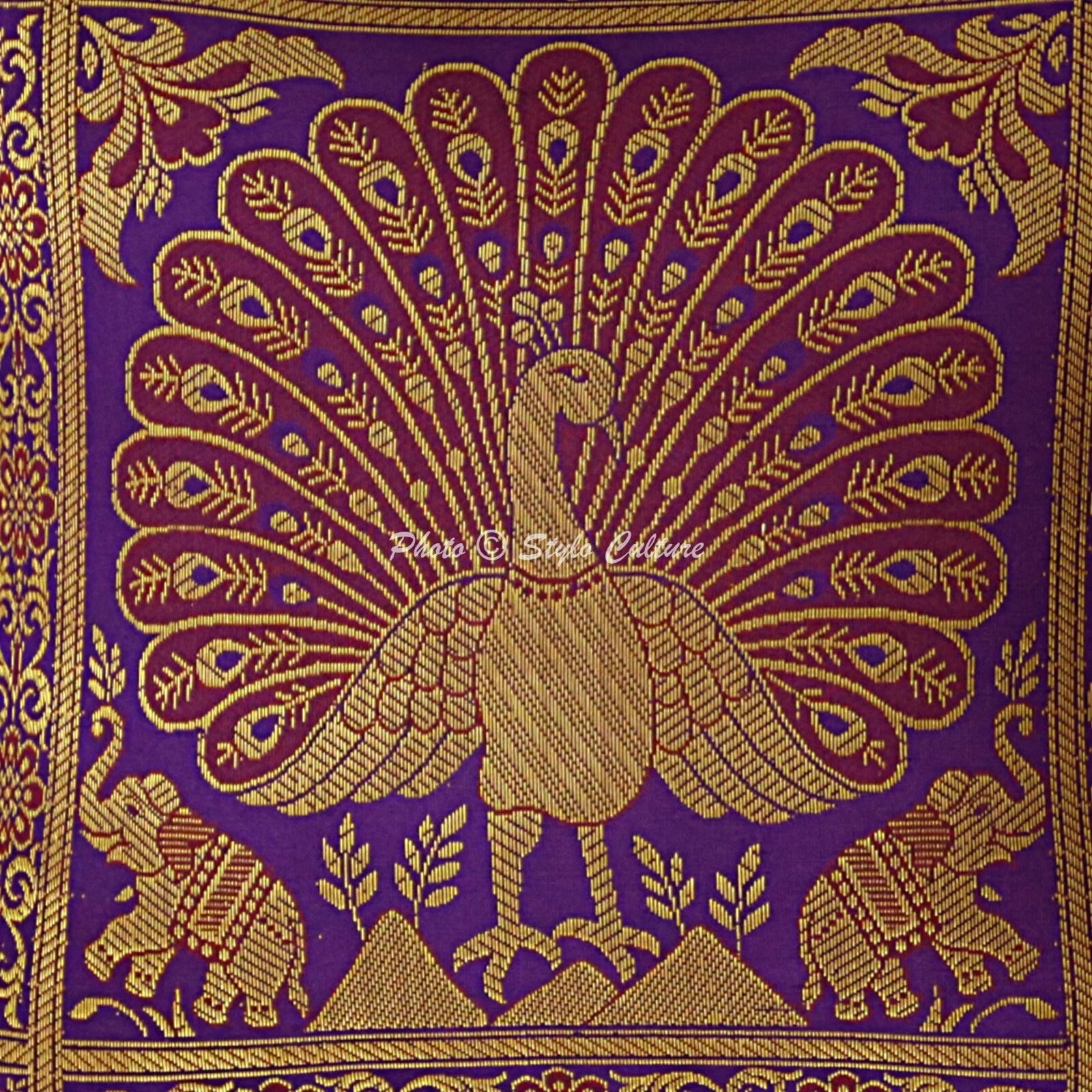 Indian Peacock Brocade Cushion Cover Handmade Sofa Pillow Case Cover Throw 12"
